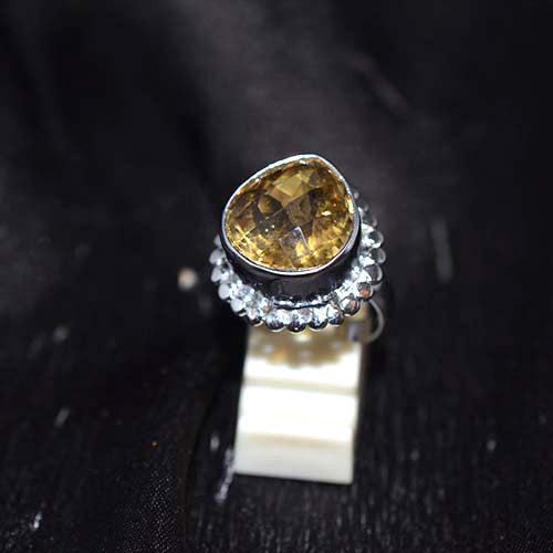 925 Sterling Silver Citrine Ring with Granulated Halo