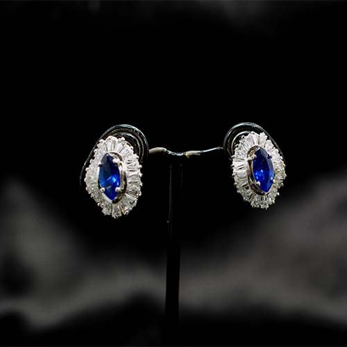 925 Sterling Silver Blue Crystal Halo Stud Earrings