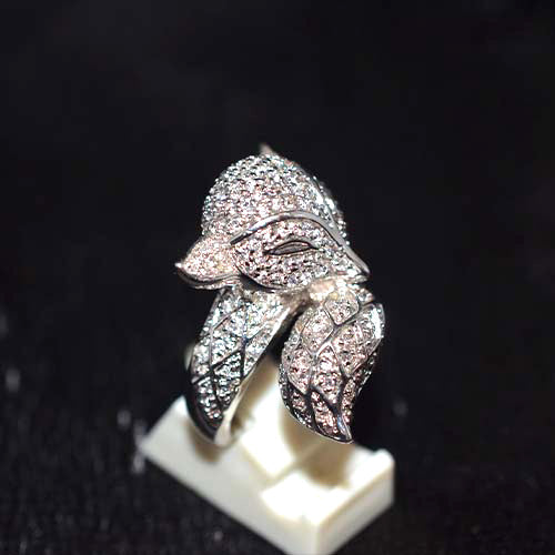 925 Sterling Silver Cubic Zirconia Pave Fox Motif Ring