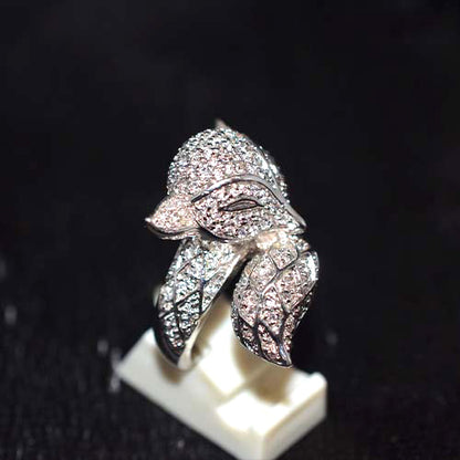 925 Sterling Silver Cubic Zirconia Pave Fox Motif Ring