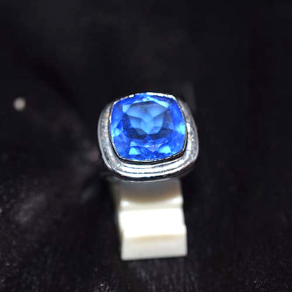 925 Sterling Silver Cushion Cut Blue Quartz Bypass Ring