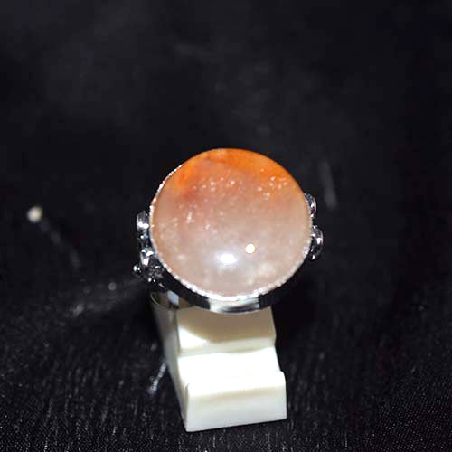 925 Sterling Silver Round Sunstone Filigree Heart Ring