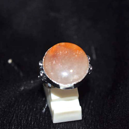 925 Sterling Silver Round Sunstone Filigree Heart Ring