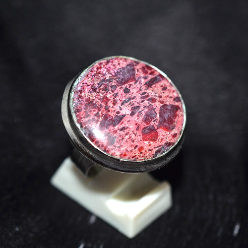 925 Sterling Silver Round Thulite Ring
