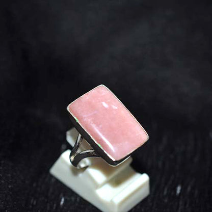925 Sterling Silver Pink Opal Wide Rectangle Statement Ring