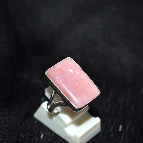 925 Sterling Silver Pink Opal Wide Rectangle Statement Ring