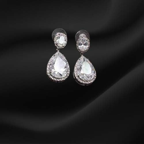 925 Sterling Silver Halo Teardrop Crystal Earrings