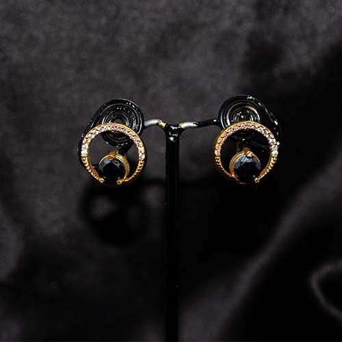 6 Carat Gold Plated Black Crystal Crescent Stud Earrings