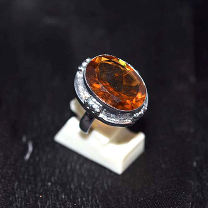 925 Sterling Silver Oval Amber Statement Ring