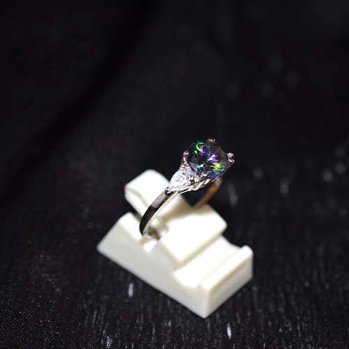 925 Sterling Silver Mystic Topaz Pear Accent Ring