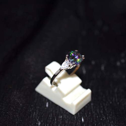 925 Sterling Silver Mystic Topaz Pear Accent Ring