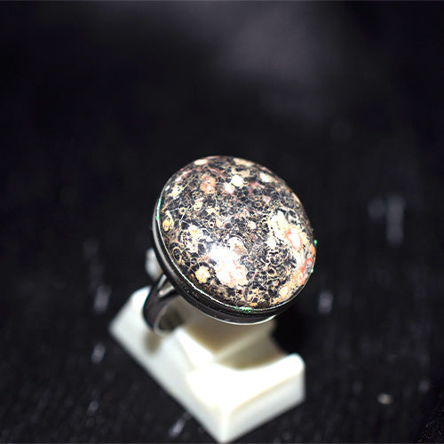 925 Sterling Silver Oval Fossil Coral Pattern Ring