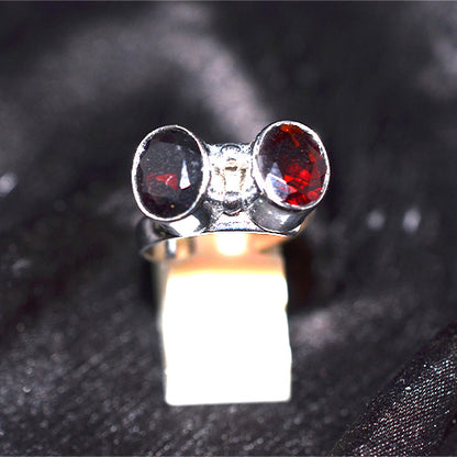 925 Sterling Silver Double Garnet Open Ring
