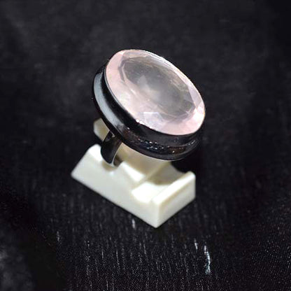 925 Sterling Silver Faceted Oval Rose Quartz Ring