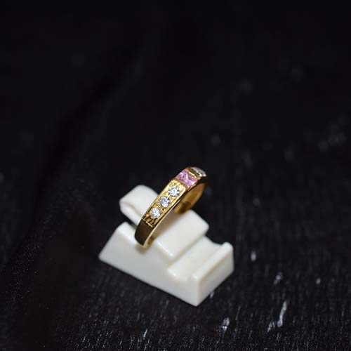 6 Carat Gold Plated Pink and White Accent Band Ring
