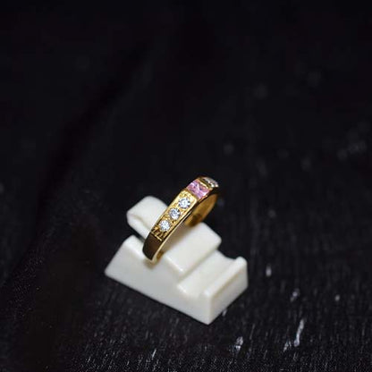 6 Carat Gold Plated Pink and White Accent Band Ring