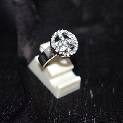 925 Sterling Silver Pave Cubic Zirconia Peace Sign Ring