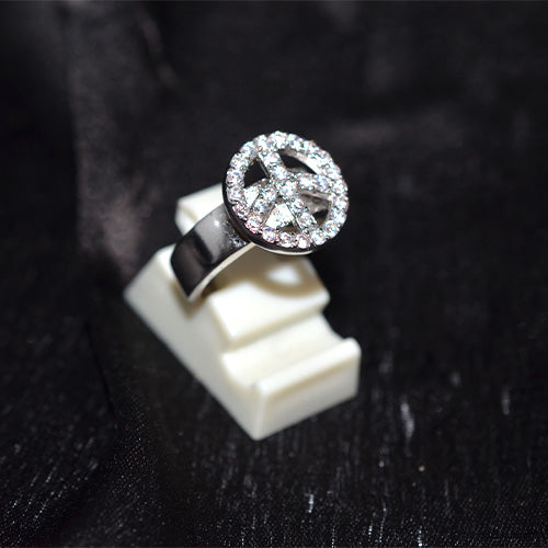 925 Sterling Silver Pave Cubic Zirconia Peace Sign Ring
