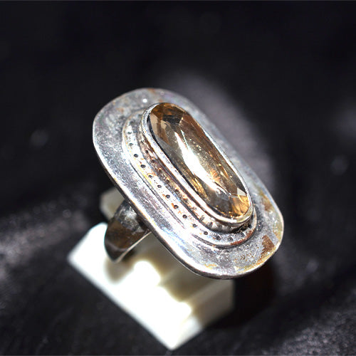 925 Sterling Silver Turkish Citrine Elongated Oval Ring