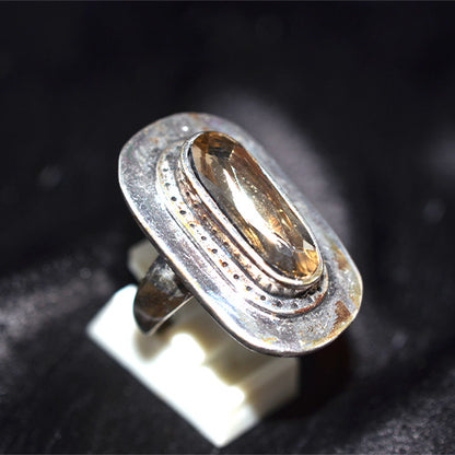 925 Sterling Silver Turkish Citrine Elongated Oval Ring