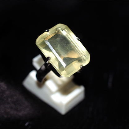 925 Sterling Silver Emerald Cut Lemon Quartz Ring