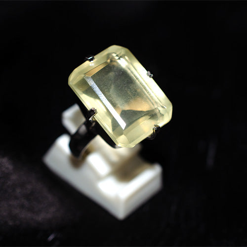 925 Sterling Silver Emerald Cut Lemon Quartz Ring