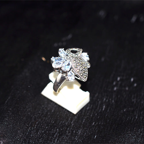 925 Sterling Silver Turkish Marcasite and Crystal Cluster Ring