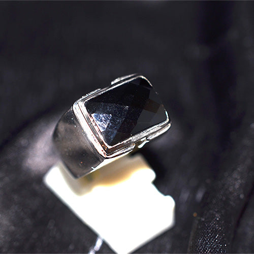 925 Sterling Silver Emerald Cut Black Onyx Wide Band Ring