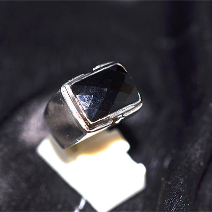 925 Sterling Silver Emerald Cut Black Onyx Wide Band Ring