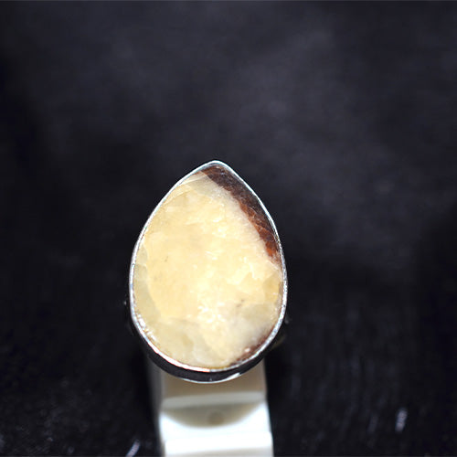 925 Sterling Silver Faceted Teardrop Honey Calcite Ring