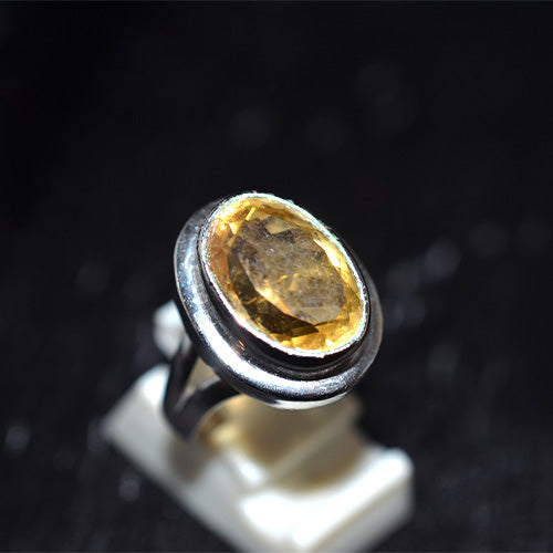 925 Sterling Silver Oval Citrine Double Bezel Ring