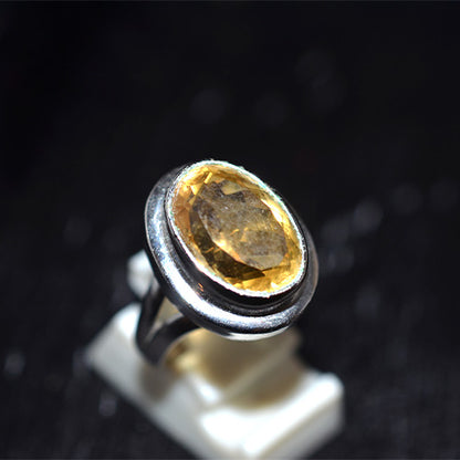 925 Sterling Silver Oval Citrine Double Bezel Ring