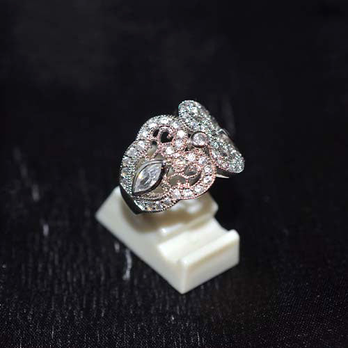 925 Sterling Silver Cubic Zirconia Filigree Scrollwork Ring