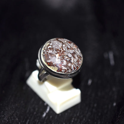 925 Sterling Silver Round Snowflake Pattern Jasper Ring