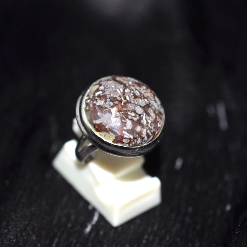 925 Sterling Silver Round Snowflake Pattern Jasper Ring