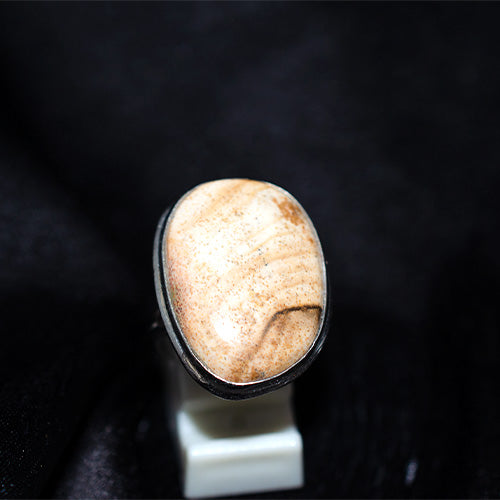 925 Sterling Silver Oval Picture Jasper Ring with Split Shank