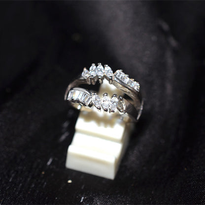 925 Sterling Silver Mixed Cut Cubic Zirconia Open Band Ring