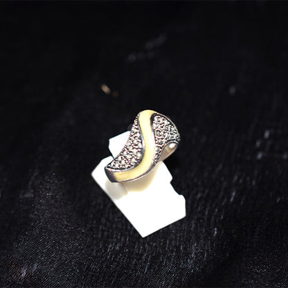 925 Sterling Silver Turkish Marcasite and Enamel S-Curve Ring