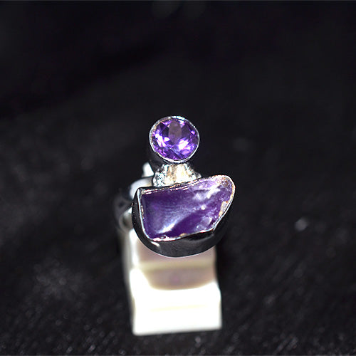 925 Sterling Silver Turkish Amethyst Duo Motif Ring
