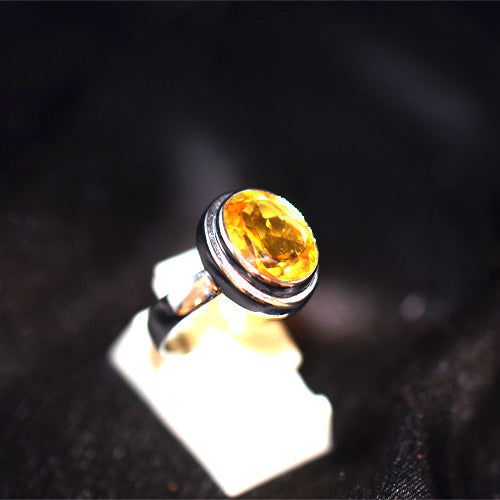 925 Sterling Silver Citrine Oval Bezel Ring