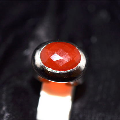 925 Sterling Silver Oval Faceted Carnelian Domed Signet Ring