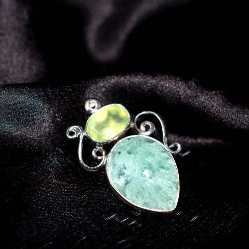 925 Sterling Silver Prehnite and Green Aventurine Designer Pendant