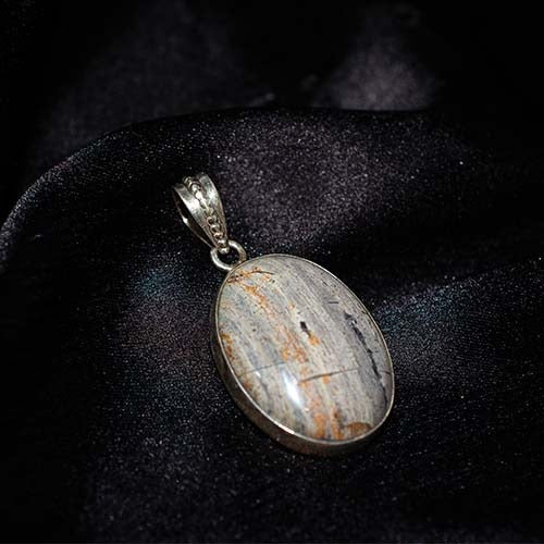 925 Sterling Silver Grey Picture Jasper Oval Pendant