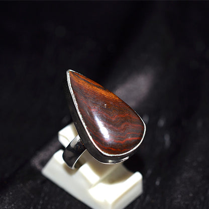 925 Sterling Silver Elongated Tiger Iron Teardrop Ring