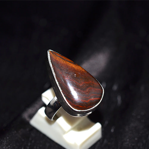 925 Sterling Silver Elongated Tiger Iron Teardrop Ring