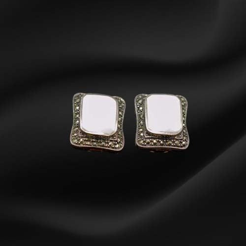 925 Sterling Silver Marcasite Framed Stud Earrings