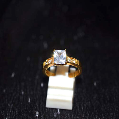 6 Carat Gold Plated Cubic Zirconia Emerald Cut Ring