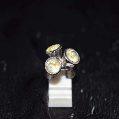 925 Sterling Silver Yellow Citrine Triple Round Setting Ring