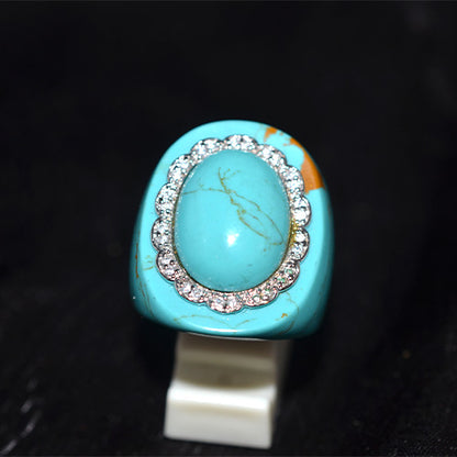 925 Sterling Silver Turquoise Halo Dome Ring