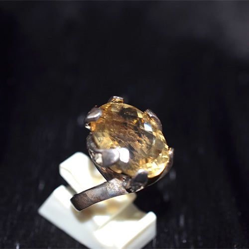 925 Sterling Silver Oval Citrine Large Claw Setting Ring